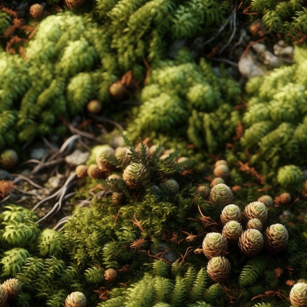 A bunch of pine cones are on the ground