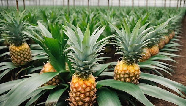 a bunch of pineapples are in a large group