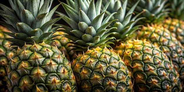 a bunch of pineapples are stacked on top of each other