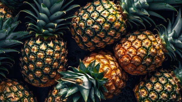 A bunch of pineapples on a black background