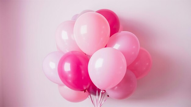 Bunch of pink balloons isolated on white background