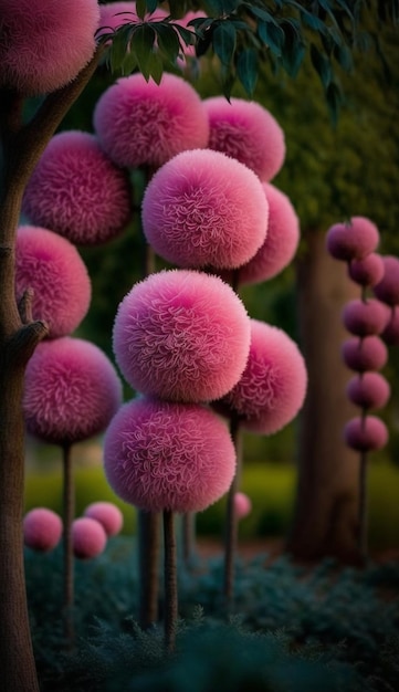 A bunch of pink balls with the word " on it. "