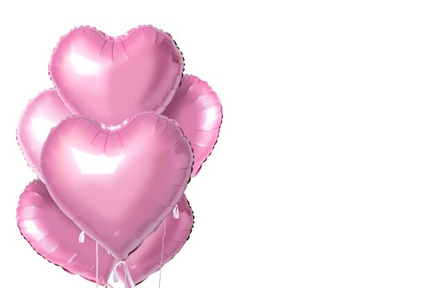 Bunch of pink color heart shaped foil balloons isolated