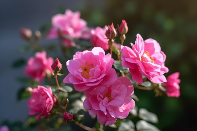 a bunch of pink flowers that are in a garden