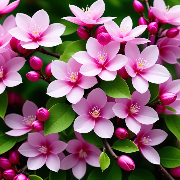 a bunch of pink flowers on a tree