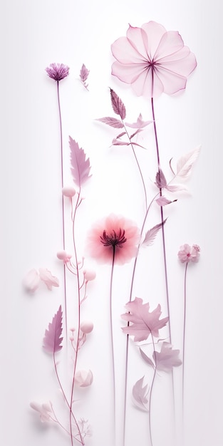 A bunch of pink flowers on a white surface generative ai image