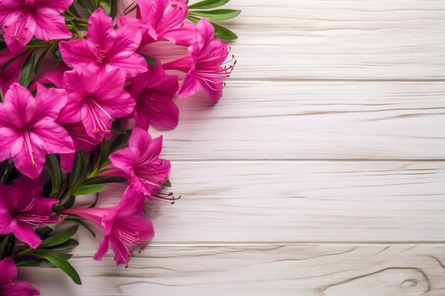 a bunch of pink flowers on a white wooden table