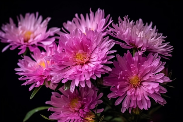 黒の背景にピンクの花の束