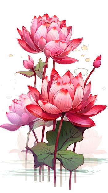 A bunch of pink flowers with green leaves lotus flowers