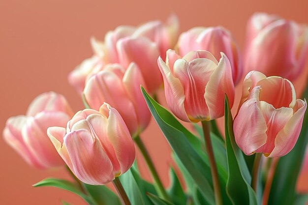 Foto un bouquet di fiori rosa con foglie verdi in un vaso