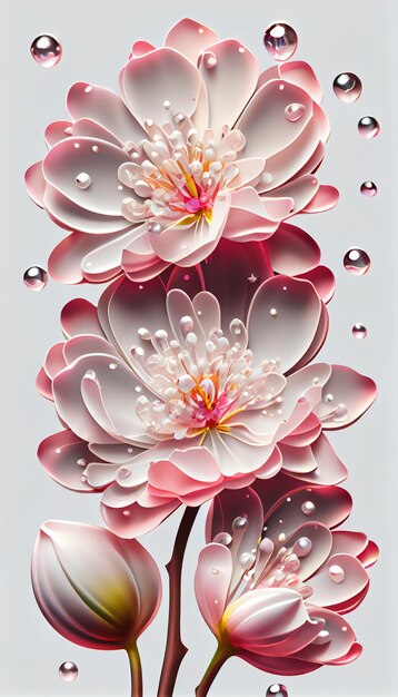 Bunch of pink flowers with water droplets generative ai