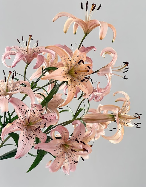 A bunch of pink flowers with the word lily on it