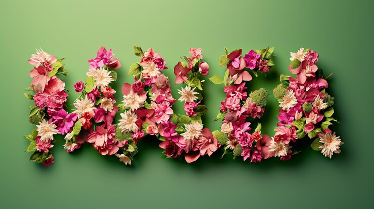 Photo a bunch of pink flowers with the word love on a green background