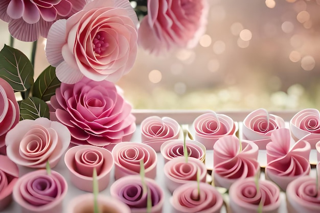 a bunch of pink flowers with the words " love " on them.