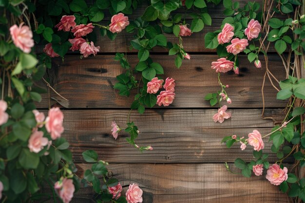 Photo a bunch of pink flowers on a wooden wall