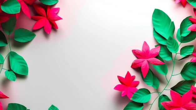 Bunch of pink and green paper flowers Generative AI