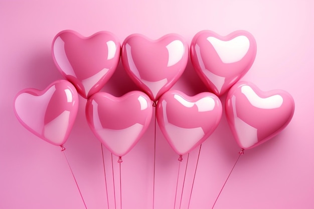 Bunch of Pink Heart Shaped Balloons Pink Background Generative AI