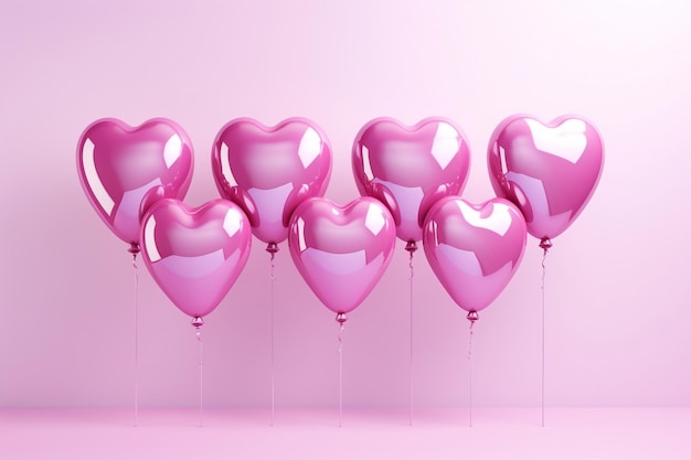 Bunch of Pink Heart Shaped Balloons Pink Background Generative AI