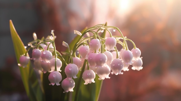 A bunch of pink lily of the valley flowers