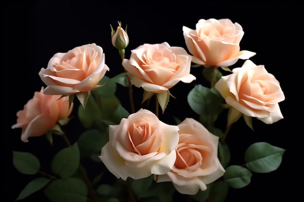 Букет розовых роз на черном фоне