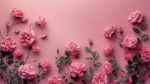 Bunch of Pink Roses on Pink Background