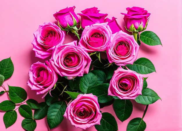 A bunch of pink roses on a pink background