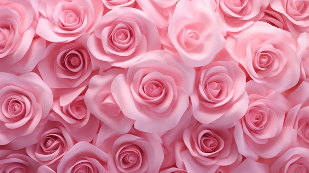 A bunch of pink roses that are very close together