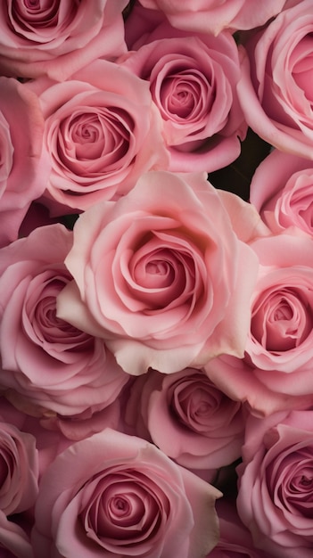 A bunch of pink roses in a vase