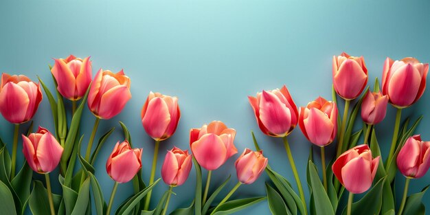 Photo bunch of pink tender tulip flowers on plain background