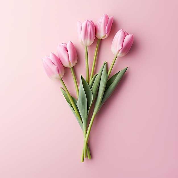 A bunch of pink tulips on a pink background