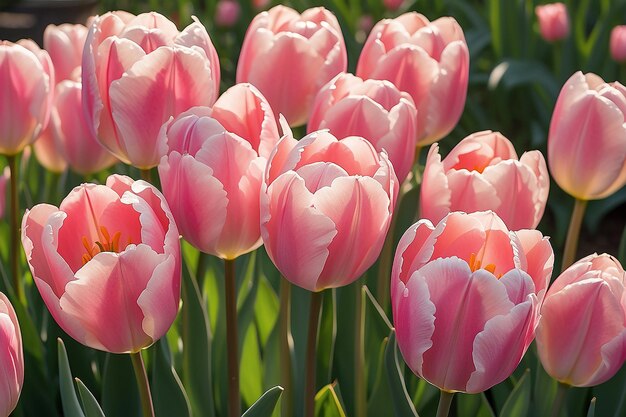 Photo a bunch of pink tulips with business card