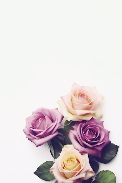 Букет розовых и желтых роз на белой поверхности Генерирующее изображение AI