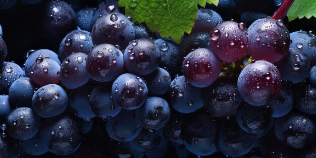 Bunch of Pinot Noir grapes with drops of water on a dark background Generative AI