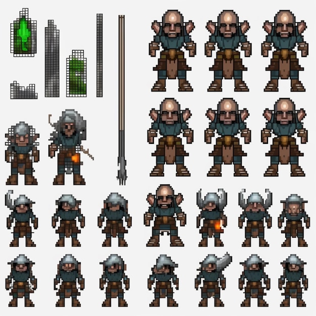 Photo a bunch of pixel art of a man with different armors generative ai