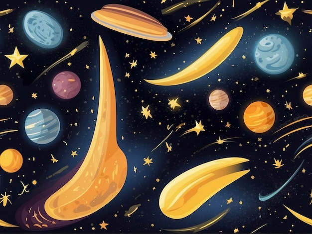 a bunch of planets and stars in the sky with a black background