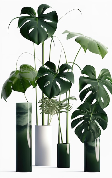 A bunch of plants in a vase with one that says " palm leaf "