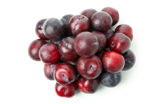 Bunch of plums, isolated on white background.