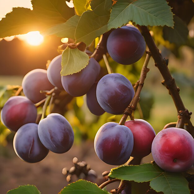 a bunch of plums that are on a tree