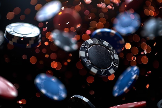 Photo a bunch of poker chips are on a table with a red and green background