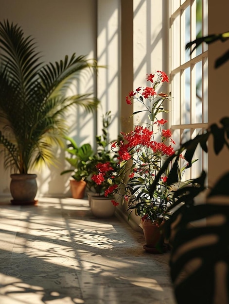 部屋に置かれたたくさんの鉢植えの植物