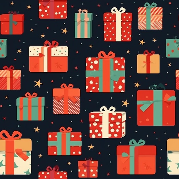 a bunch of presents are arranged in a pattern on a black background generative ai