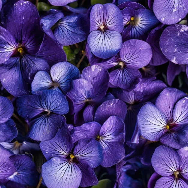 A bunch of purple flowers are all over the ground.