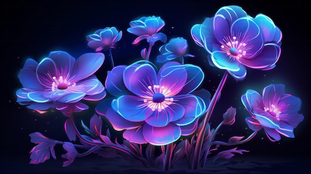 A bunch of purple flowers on a black background