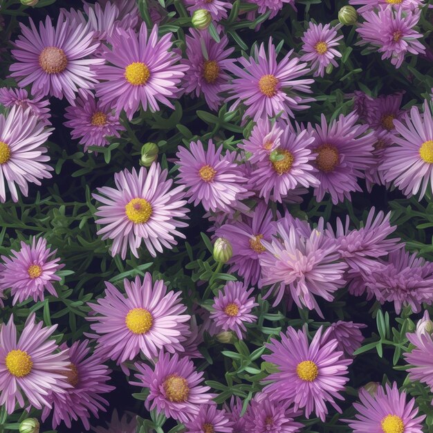 中心が黄色の紫色の花の束