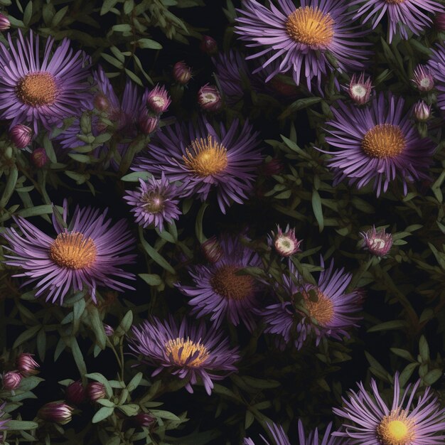 Photo a bunch of purple flowers with yellow center