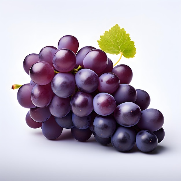 Photo bunch of purple grapes isolated on a white background ripe violet berries with leaves