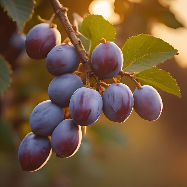 a bunch of purple grapes that are on a branch