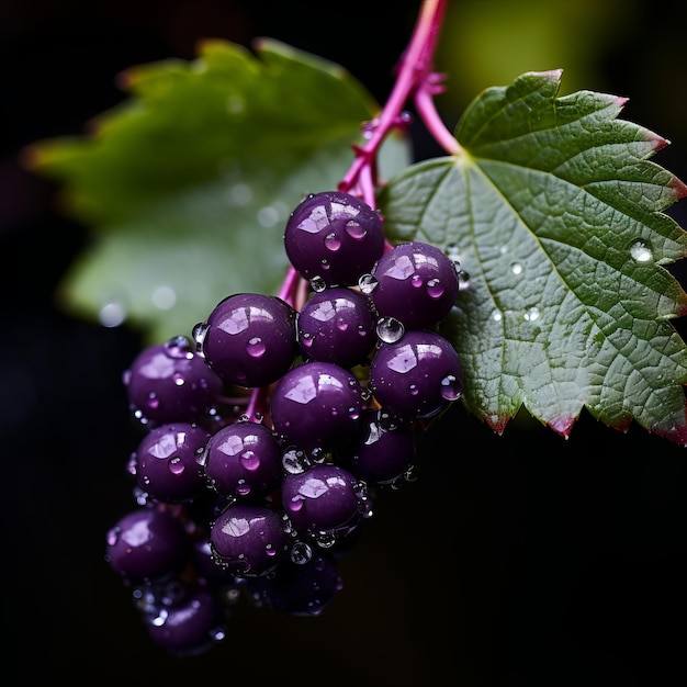 a bunch of purple grapes with water droplets on them