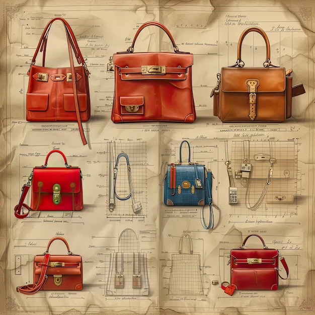 A bunch of purses on a piece of paper