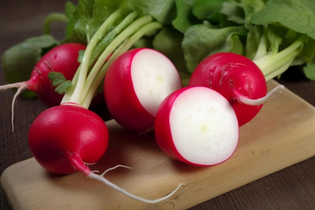 A bunch of radishes with leaves AI Generated